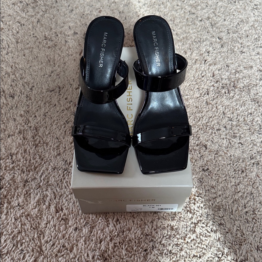 Black Square Toe Sandals - Picture 2 of 5